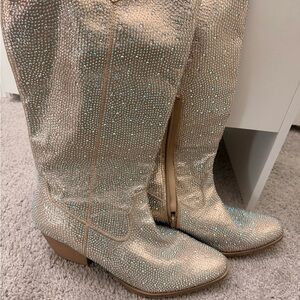 Elegant Silver Rhinestone Women's Boots